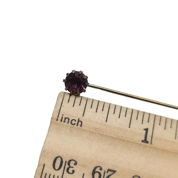Purple Rhinestone Stick Hat Pin Gold Tone Vintage - Picture 5 of 5